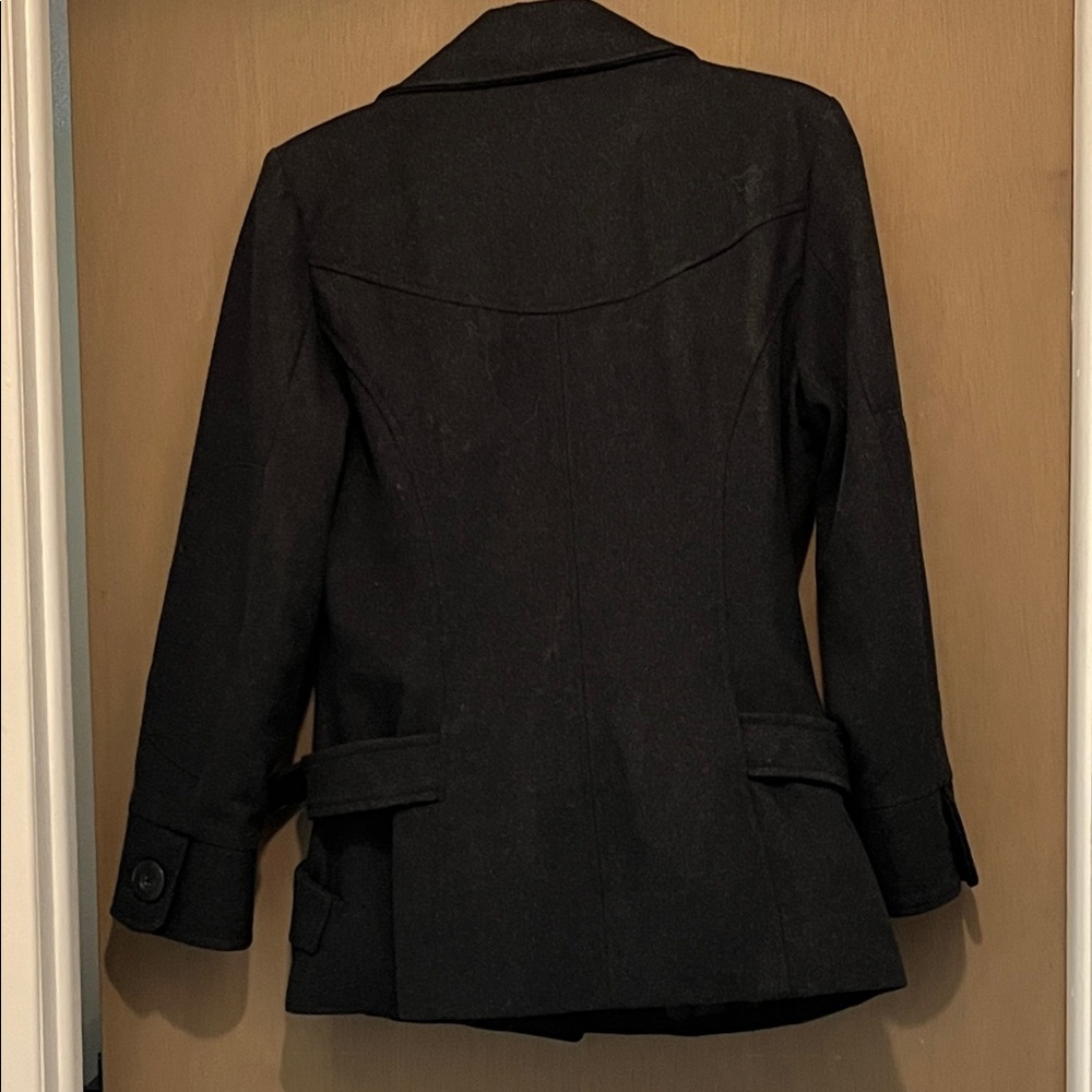 Coffee Shop wool silk lined Gray/Black Button-Up Jacket with belt - Picture 6 of 8